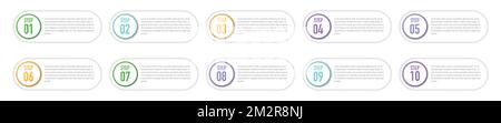 Vector 1-10 steps, progress banners with colorful tags. Stock Vector