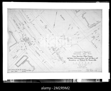 Engineering Plans, Distribution Department, Low Service Pipe Lines, June 1905; September 1916; Acc. No. B437, Mass., Sep. 1916 , waterworks, engineering maps Stock Photo