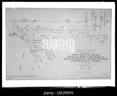 Engineering Plans, Distribution Department, Southern High Service Pipe Lines, November 1898; December 1917; Acc. No. B990, Mass., Dec. 1917 , waterworks, engineering maps Stock Photo