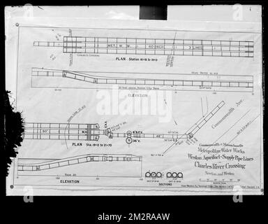 Engineering Plans, Distribution Department, Weston Aqueduct Supply Pipe Lines, Mass., Mar. 1904 , waterworks, engineering maps Stock Photo