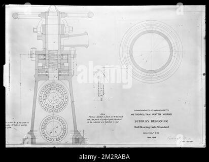Engineering Plans, Sudbury Reservoir, ball bearing gate standard, Southborough, Mass., May 1898 , waterworks, reservoirs water distribution structures, engineering maps Stock Photo