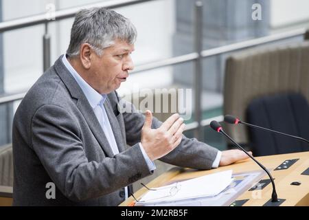 Flemish Minister of Welfare Jo Vandeurzen pictured during a plenary session of the Flemish Parliament in Brussels, Wednesday 13 March 2019. BELGA PHOTO JASPER JACOBS Stock Photo