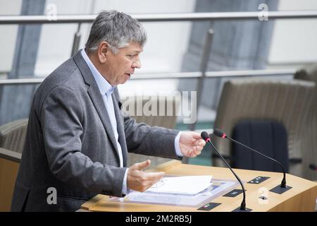 Flemish Minister of Welfare Jo Vandeurzen pictured during a plenary session of the Flemish Parliament in Brussels, Wednesday 13 March 2019. BELGA PHOTO JASPER JACOBS Stock Photo