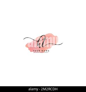 Watercolor Signature logo for Initial Letter KT - Vector Logo Template for Alphabet K and T Stock Vector