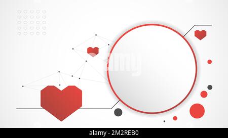 white red circle technology heart background abstract. technology with line digital, dna, red heart, dot, hi-tech, grey, science, vector. circle tech Stock Vector