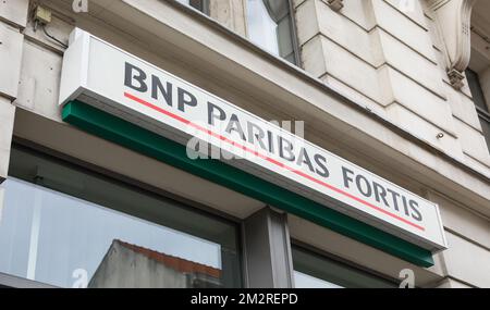 Illustration picture shows Bascule BNP Paribas Fortis logo BNP Paribas Fortis office, Friday 15 March 2019 in Brussels. BELGA PHOTO PAUL-HENRI VERLOOY Stock Photo