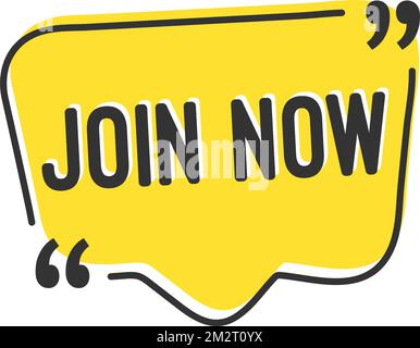 Join now yellow hand draw speech bubble isolated on white eps 10 Stock Vector