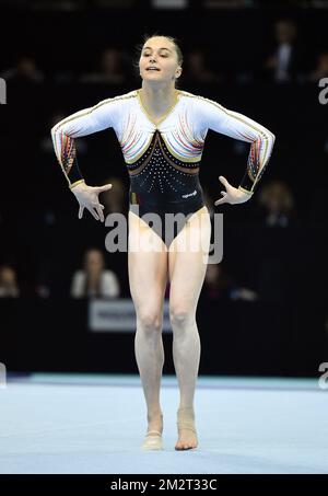 Belgian gymnast Maellyse Brassart pictured in action during the European Championships Artistic Gymnastics in Szczecin, Poland, Friday 12 April 2019. The EC are taking place from 10 to 14 April. BELGA PHOTO ERIC LALMAND Stock Photo