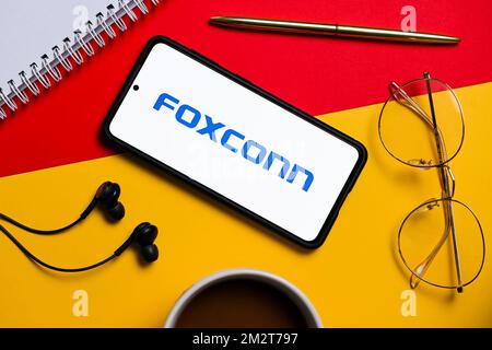 Poland. 10th Dec, 2022. In this photo illustration a Foxconn logo seen displayed on a smartphone. Credit: SOPA Images Limited/Alamy Live News Stock Photo