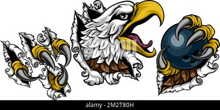 Bald Eagle Hawk Ripping Bowling Ball Mascot Stock Vector