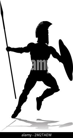 Spartan Silhouette Gladiator Trojan Greek Warrior Stock Vector