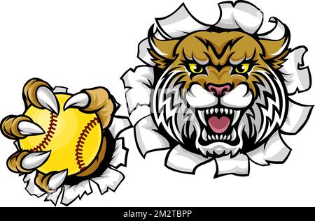Wildcat Bobcat Softball Animal Sports Team Mascot Stock Vector
