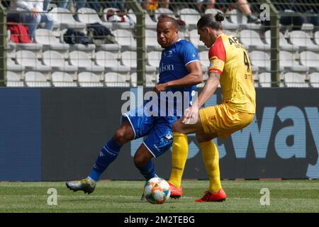 Gent's Vadis Odjidja-Ofoe and Mechelen's Seth De Witte fight for the ball during a soccer game between KAA Gent and KV Mechelen, the final of the Croky Cup competition, Wednesday 01 May 2019 in Brussels. BELGA PHOTO KURT DESPLENTER Stock Photo