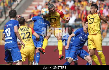 Gent's Dylan Bronn and Mechelen's Seth De Witte fight for the ball during a soccer game between KAA Gent and KV Mechelen, the final of the Croky Cup competition, Wednesday 01 May 2019 in Brussels. BELGA PHOTO VIRGINIE LEFOUR Stock Photo