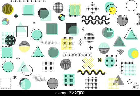 Set of geometric shapes. Memphis design, retro elements for web, vintage, advertisement, commercial banner, poster, leaflet, billboard, sale. Collecti Stock Vector