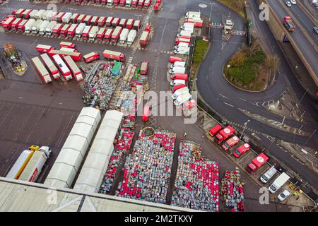 Royal Mail delivery vehicles and cages of mail at the Bristol Filton office. Picture date: Wednesday December 14, 2022. Stock Photo