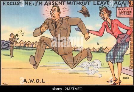 Excuse me, I'm absent without leave -again! A.W.O.L , Military personnel, Military facilities, Tichnor Brothers Collection, postcards of the United States Stock Photo