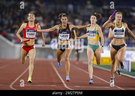 Huizhen Yang of China, Camille Laus of Belgium, Lauren Wells of ...