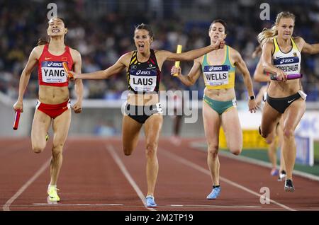 Huizhen Yang of China, Camille Laus of Belgium, Lauren Wells of ...