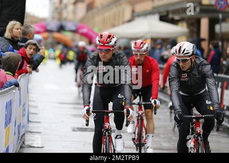 Belgian Tosh van der Sande of Lotto Soudal pictured during the second stage of the 101st edition of the Giro D'Italia cycling race, 205km from Bologna to Fucecchio, Italy, Sunday 12 May 2019. BELGA PHOTO YUZURU SUNADA FRANCE OUT  Stock Photo