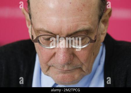 Unicef Belgium President Eddy Boutmans pictured during a press conference of Unicef Belgium regarding interim director Sintobin, Monday 13 May 2019, in Brussels. Sintobin was asked to step down after he was linked to a federal investigation into adoption fraud by nonprofit Hacer Puente, where he formerly led the treasury department. BELGA PHOTO THIERRY ROGE Stock Photo