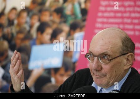 Unicef Belgium President Eddy Boutmans pictured during a press conference of Unicef Belgium regarding interim director Sintobin, Monday 13 May 2019, in Brussels. Sintobin was asked to step down after he was linked to a federal investigation into adoption fraud by nonprofit Hacer Puente, where he formerly led the treasury department. BELGA PHOTO THIERRY ROGE Stock Photo