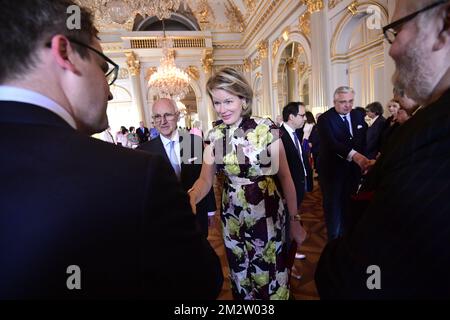 Queen Mathilde of Belgium pictured during a lunch at the Royal Palace in Brussels for the jury members of the Queen Elisabeth Competition for Violin 2019, Tuesday 21 May 2019. BELGA PHOTO LAURIE DIEFFEMBACQ  Stock Photo