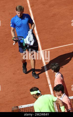 Belgian David Goffin (ATP 29) and Spanish Rafael Nadal (ATP 2) pictured during a tennis match in the men's singles third round at the Roland Garros French Open tennis tournament, in Paris, France, Friday 31 May 2019. The main draw of this year's Roland Garros Grand Slam takes place from 26 May to 9 June. BELGA PHOTO VIRGINIE LEFOUR Stock Photo