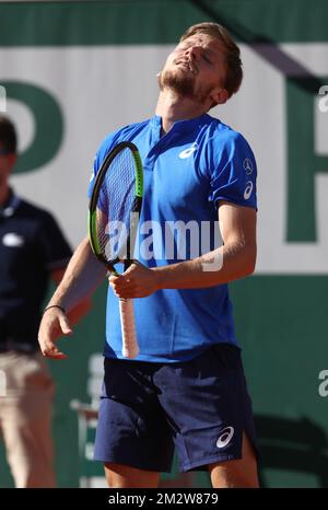 Belgian David Goffin (ATP 29) looks dejected during a tennis match against Spanish Rafael Nadal (ATP 2), in the men's singles third round at the Roland Garros French Open tennis tournament, in Paris, France, Friday 31 May 2019. The main draw of this year's Roland Garros Grand Slam takes place from 26 May to 9 June. BELGA PHOTO VIRGINIE LEFOUR  Stock Photo