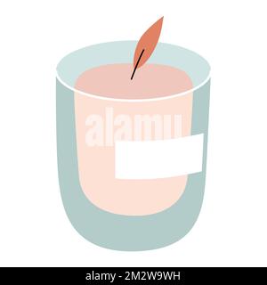 Scented soy candle in glass jar with wooden lid, perfumed aromatic candle isolated on white background. Vector illustration Stock Vector