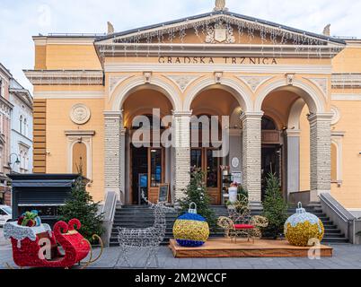 City Market decorated for the winter holidays Stock Photo