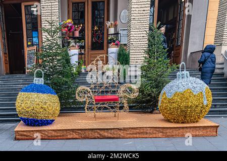 City Market decorated for the winter holidays Stock Photo