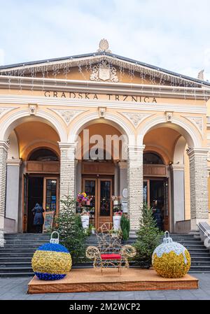 City Market decorated for the winter holidays Stock Photo