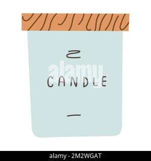 Scented candle in glass jar, scented candle isolated on white background. Vector hand drawn illustration Stock Vector