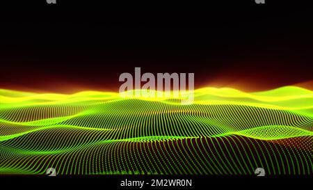 Green particles wave flow digital abstract background isolated on black background Stock Photo