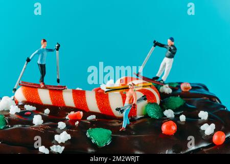 Miniature Skier Skiing on a Cake Stock Photo - Image of nature, outdoor:  104936804