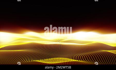 Yellow particles wave flow digital abstract background Stock Photo