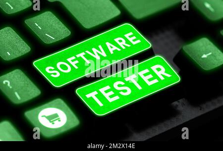 Sign displaying Software Tester. Conceptual photo implemented to protect software against malicious attack Stock Photo