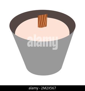 Scented candle in concrete container, perfumed soy wax candle with essential oils, vector illustration on white background Stock Vector