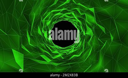 Beautiful abstract swirl tunnel with green neon light on a background pattern textured for design. Stock Photo