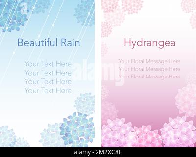 Set of vector hydrangea background frame illustrations with text space isolated on a white background. Stock Vector