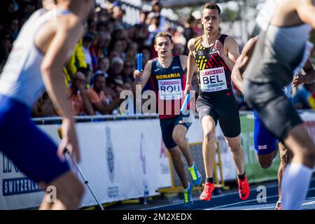 Belgian Sven Van Den Bergh pictured in action during the men's 4x400m relay on the third day of the European Athletics U23 Championships, Saturday 13 July 2019 in Gavle, Sweden. BELGA PHOTO JASPER JACOBS Stock Photo
