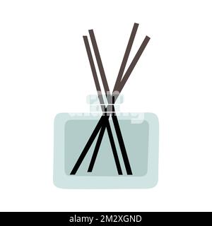 Aroma reed diffuser. Wooden aroma sticks in a glass jar isolated on white background . Vector illustration Stock Vector