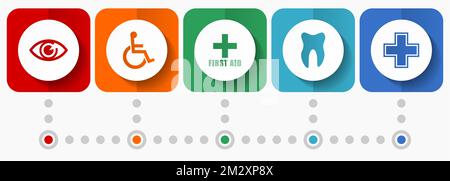 Hospital vector icons, medicine and healthcare flat design web buttons collection, business concept infographic template Stock Vector
