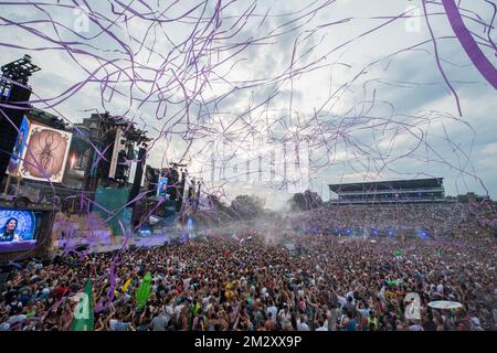 Mainstage pictured during the first day of the second weekend of the Tomorrowland music festival, Friday 26 July 2019. The 15th edition of Tomorrowland electronic music festival takes place at the 'De Schorre' terrain in Boom from 19 to 21 July 2019 and from 26 to 28 July 2019. BELGA PHOTO DAVID PINTENS Stock Photo