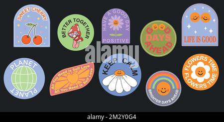 Big set modern cute smiling cartoon label stikers shape. Stock Vector