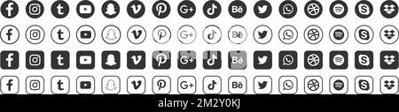 Social media icons or social network logos flat vector icon set collection for apps and websites vector set Stock Vector