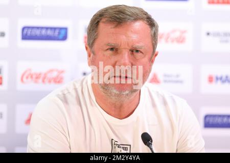Plzen's head coach Pavel Vrba pictured during a press conference of Czech club Viktoria Plzen, Wednesday 07 August 2019 in Brussels, in preparation of tomorrow's match against Belgian soccer team Royal Antwerp FC in the third qualifying round of the UEFA Europa League. BELGA PHOTO BRUNO FAHY Stock Photo