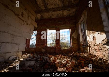 abandoned and destroyed offices and halls, a destroyed industrial ...