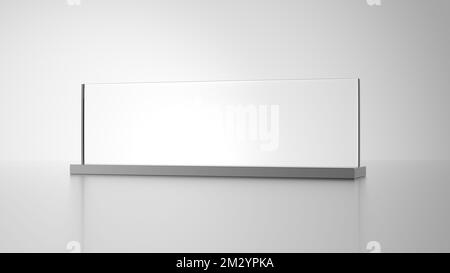 Glass nameplate isolated on gray background. Name plate. Blank. Empty. 3d illustration Stock Photo